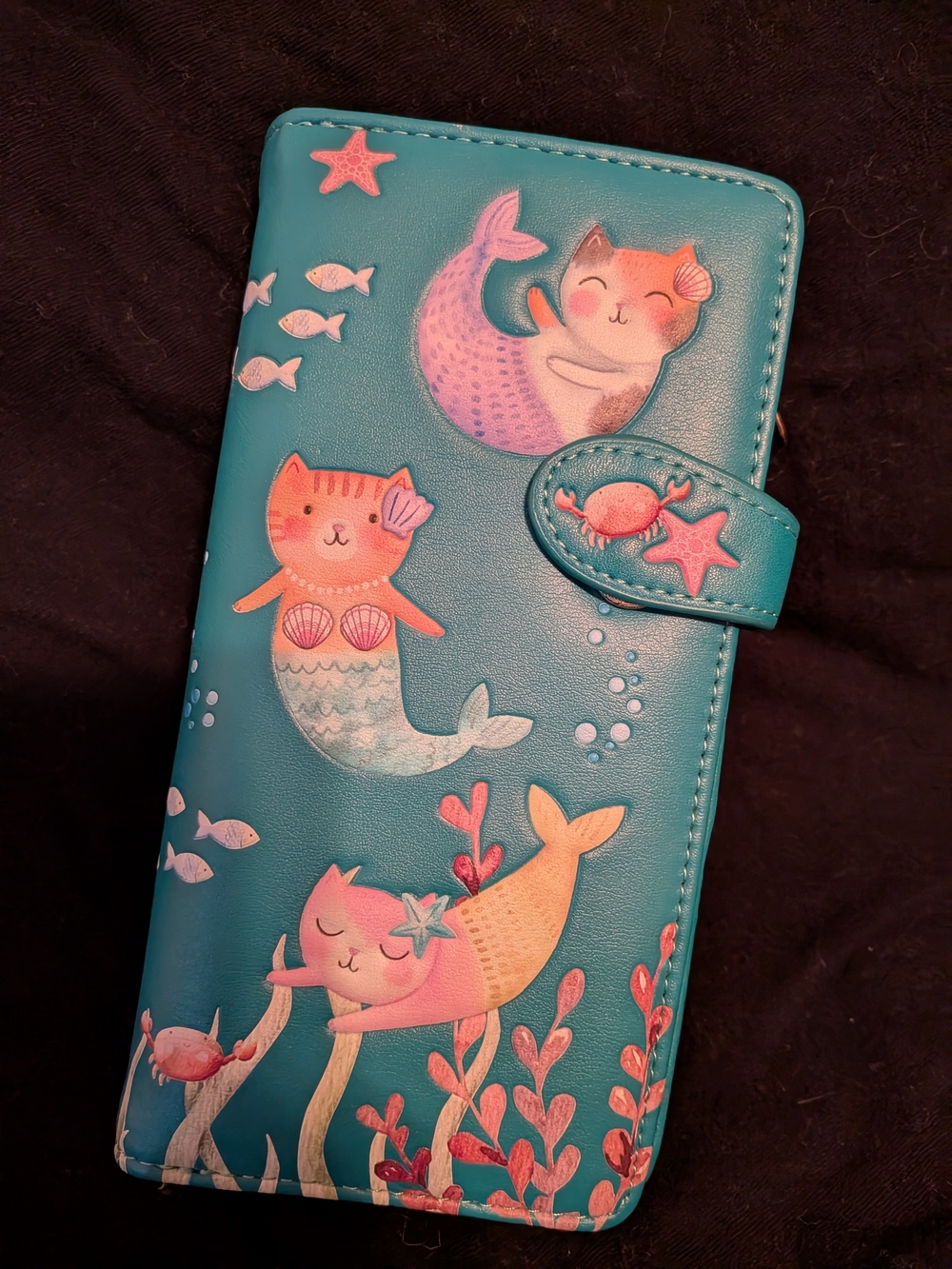 Teal Cat Mermaid Wallet Phone Case - Cute Ocean Design